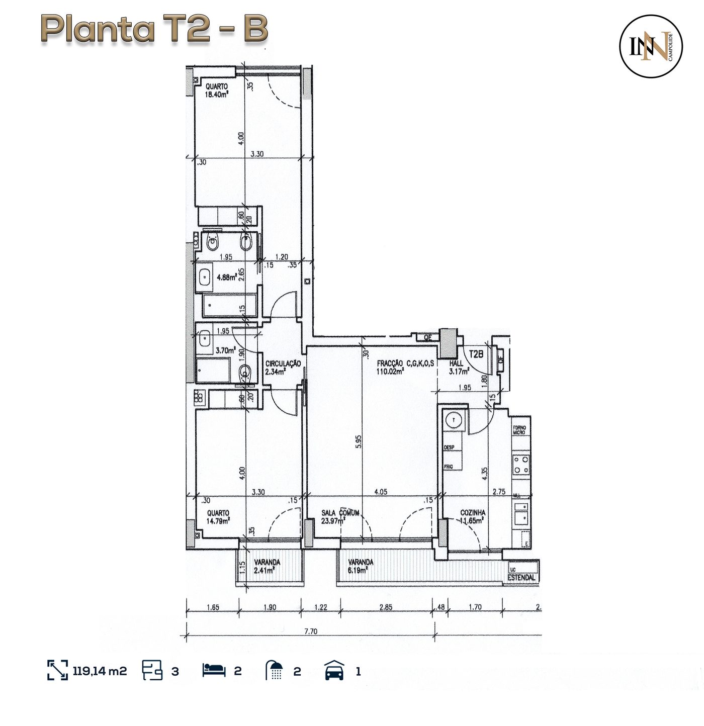Planta — T2 — frente B, Campolide INN
