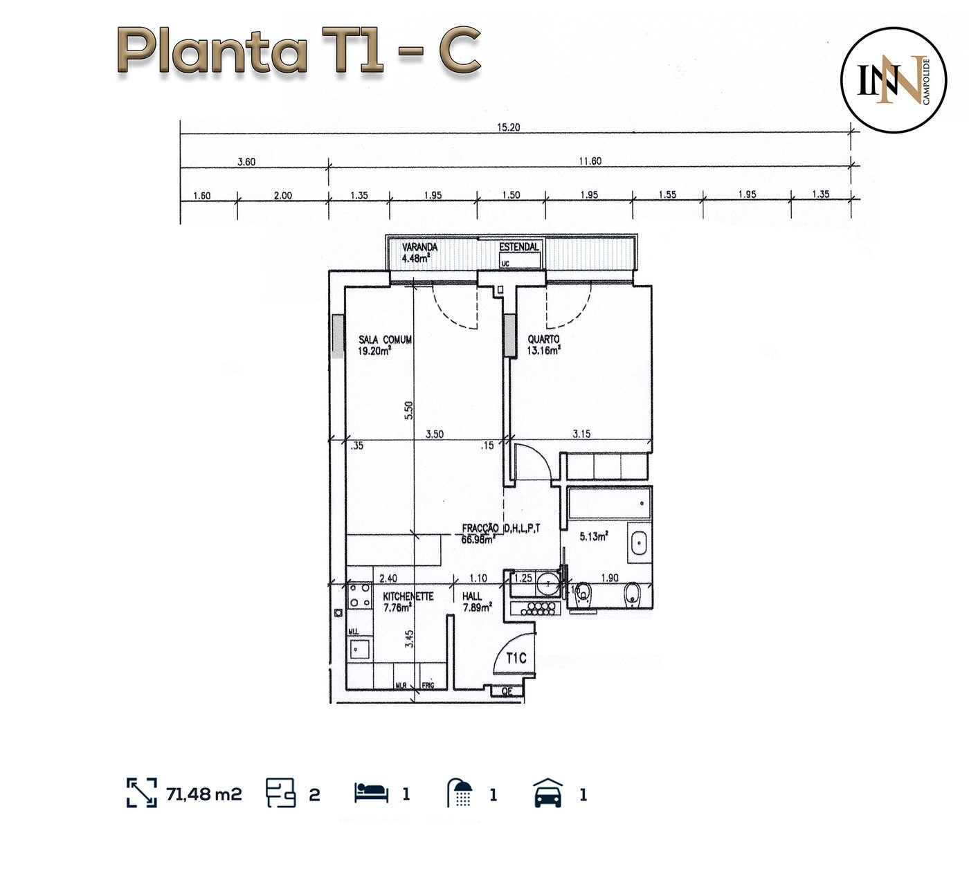 Planta — T1 — frente C, Campolide INN