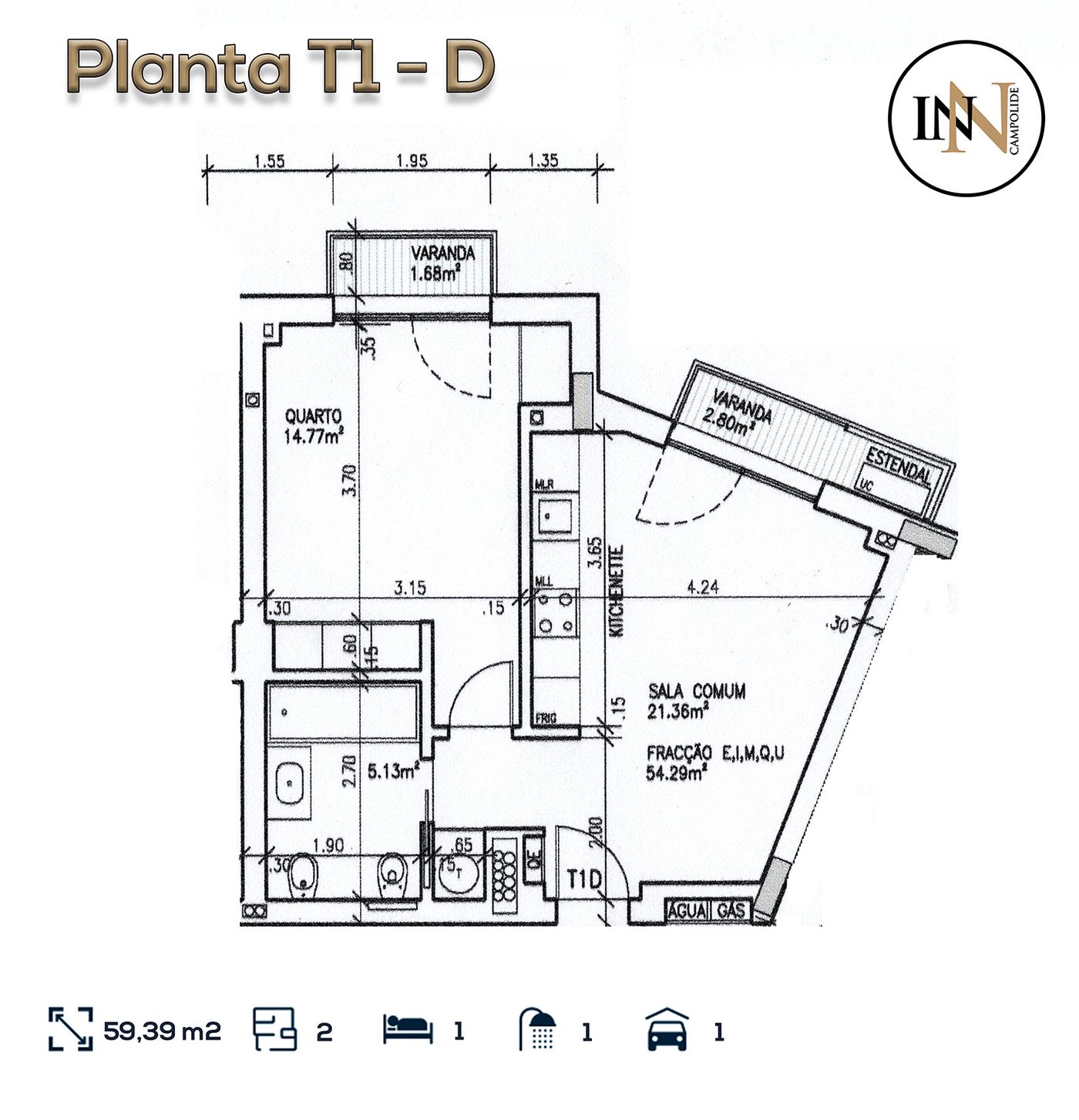 Planta — T1 — frente D, Campolide INN